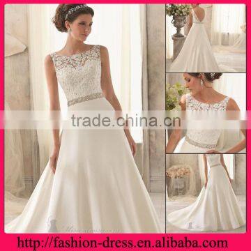 Elegant Bateau Neckline Sleeveless with Lace Applique Beads Natural Waistline Sexy Open Back Wedding Dresses