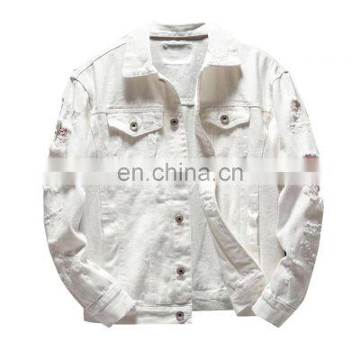 Custom Men's Denim Jacket Trendy Fashion Hip-hop Streetwear Ripped Denim Men's Motorcycle Jacket Bomber Jacket photo-3