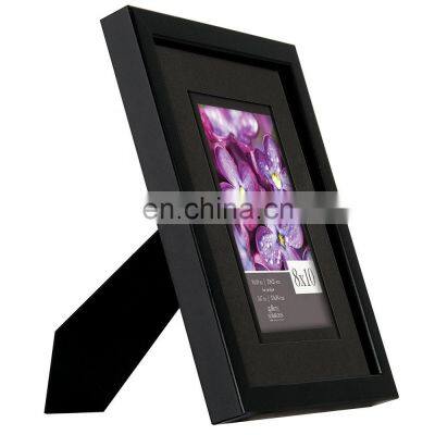 8x10 Black Wood Picture Photo Frame with Double Black Mat for 5x7 Image Wall Picture Frame