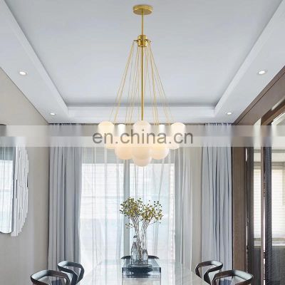 Nordic Modern Dining White Glass Round Ball Pendant Lighting Golden Bedroom LED Chandelier Lamp