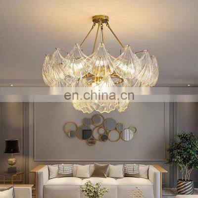 French Luxury Living Room Chandelier Creative Bedroom Simple Glass Shelf LED Pendant Restaurant Office Ceiling Lamp