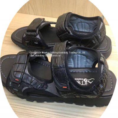High-Grade Crocodile Leather Private Custom Sandals Summer Open Toe Leather Cool Velcro Men's Sandals Rubber Non-Slip Leather Shoes Men