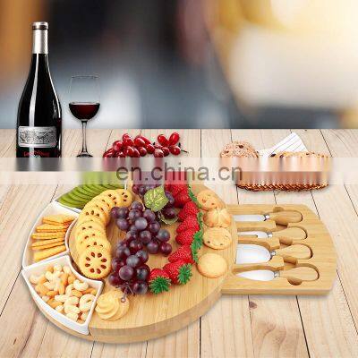 Fancy Gifts Bamboo Charcuterie Cheese Board With Removable Slate For Picnic And Party photo-3