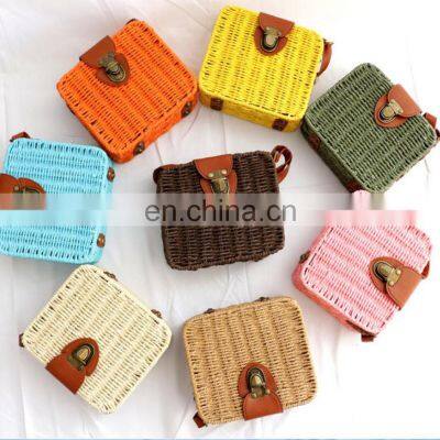 New Arrival Colorful Square Straw Bag Paper Rattan Crossbody Bag with Leather Strap Summer for Women