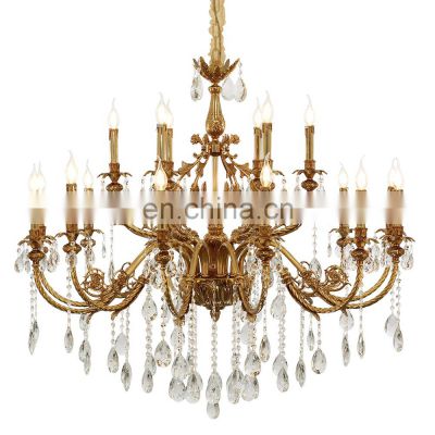 Custom Large Living Room Pendant Light European Luxury Brass Crystal Chandelier For Home Hotel