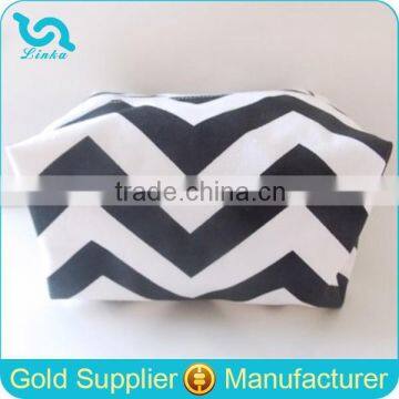 Black Cotton Chevron Cosmetics Bag Zig Zag Printing Makeup Pouch