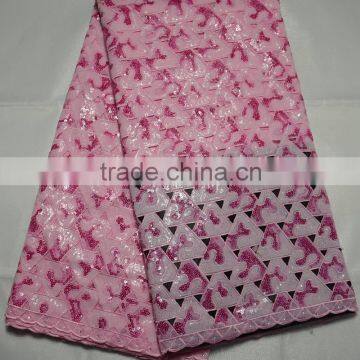 L402-5 last design High quality double organza Korea embroidery lace fabric with many sequnce