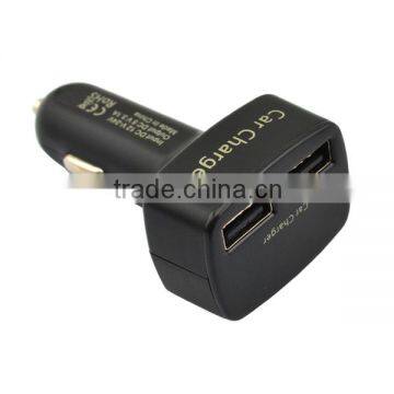 mini dual ports usb car charger with PTTC over-current, display voltage