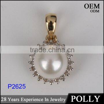 2016 fresh water pearl pendant designs 10k gold with real diamond nacklace