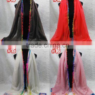 Custom Viscose Pompom Lady Muslim Dubai Scarf