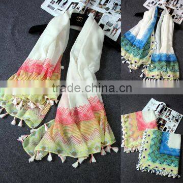 Fresh New Design Long Large Size Fashion Women Linen Cotton Tassel Scarf