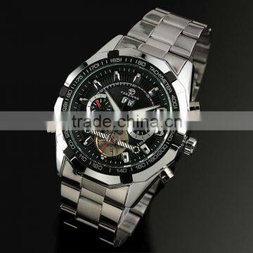 Men Black Dial Stainless Steel Tourbillon Mechanical Watch