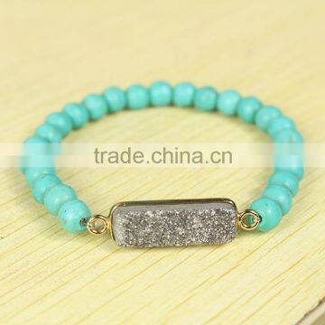 BRH1513 Fashion turquoise beaded silver druzy bar bracelet                        
                                                Quality Choice