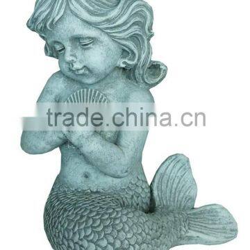 All Line Mermaid Kneeling with Shell Statue