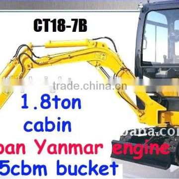 mini excavator 1.8ton for sale with Japan imported engine,adjustable tracks,ROPS,cabin