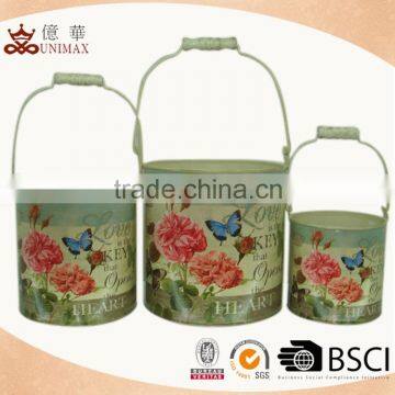 Flower decal good look metal water bucket for garden decoration