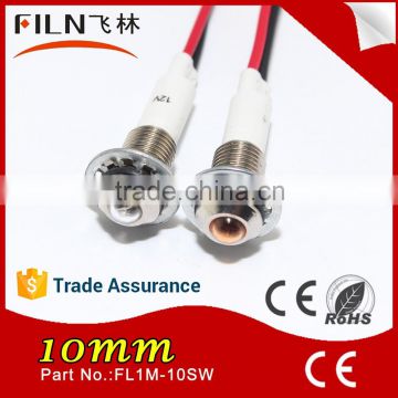 High Brightness Metal 10mm 12v led telephone indicator light with 20cm wire