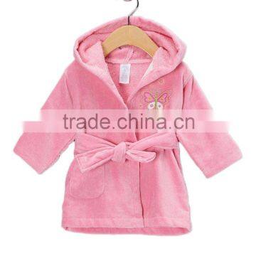 100% Cotton Hooded Velour Bathrobe-Pink Butterfly