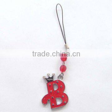 2012 fashion zinc alloy enamel crown B letter cell phone strap parts