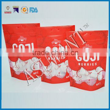 custom printed special clear window stand up bag printed barcode /plastic zipper bag with barcode for fuirt