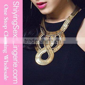 Cheap Jewelry Fashion Gold Glossy Scale Chunky Big Necklace