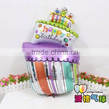 2015 new design 54*103cm birthdy cake shape balloon for children party foil mylar helium ballon