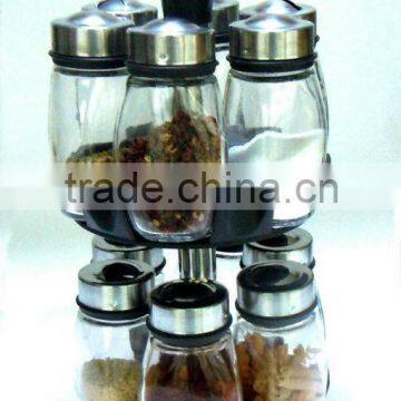 TW971T glass spice jar / spice shaker 12pcs set plastic stand and stainless steel lid