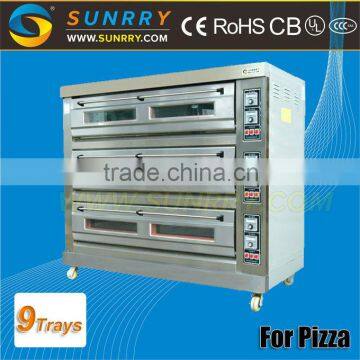 Professional Guangzhou bakery equipment 3 decks 9 trays electric commercial pizza oven price for bread baking