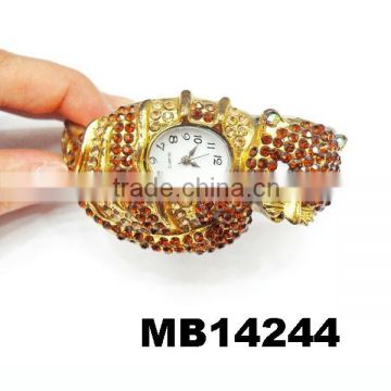 ladies womans men animal cat crystal alloy bracelet watch