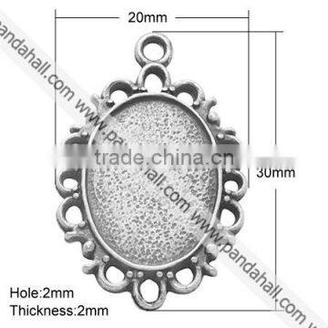 Tibetan Style Pendant Cabochon Settings, Oval, Antique Silver, Lead Free & Nickel Free, Tray: 18x13mm(TIBE-A19753-AS-FF)