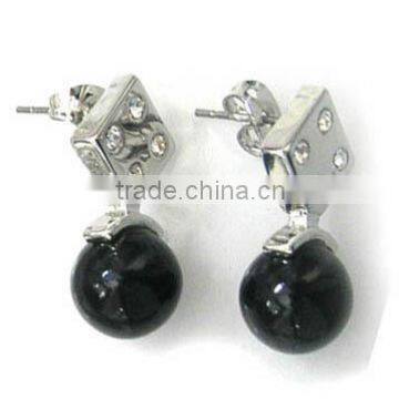 Trendy metal silver diamond with black beads earrings ,decorated with crystal,Customized Colors or LOGO and OEM design accept