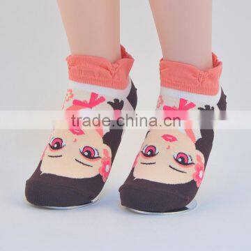 wholesale jaquard ruffle cuff cotton tube ankle hot girls kid sock