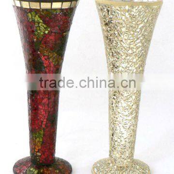 red tall mosaic vase