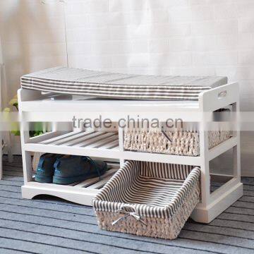 Cheap White Wood Bench Furniture With Shoe Rack photo-3