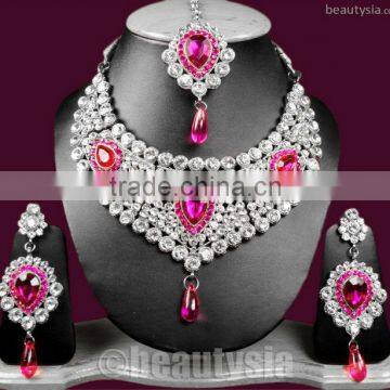 Splendid Jewels Gems Silver Plated F92 Magenta Padmini Jewelry