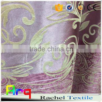 Silk like polyester material-pink/white color 100% blackout flocked fabrics for curtain