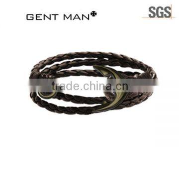 Coolman 2016 Real Leather and Anchor Cyan Bronze Plating Men Bracelet