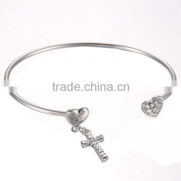 European And American Lady Bracelet Alloy Jewelry Love Cross Crystal Cuff Bangle Specialized For Christian