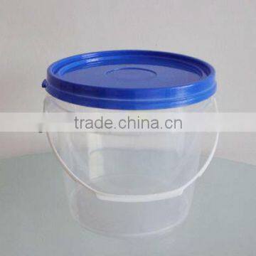 Transparent 1 gallon plastic pail with handle and colored lid
