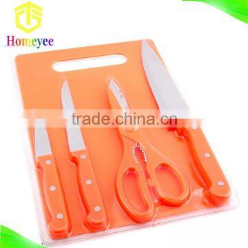 Plastic cutting board set with kitchen knives plus scissors