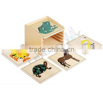 Montessori wooden puzzle toys of Animal Puzzle Cabinet with 5 Puzzles