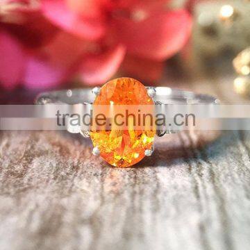 falak gems Mandarin Garnet Engagement Prong Colored Stone Wedding Ring Fine Jewelry