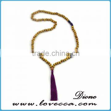 Wholesale handmade SMALL MOQ Colorful fashion wooden beads Tassel Necklace