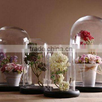 Clear glass bell jar dome with wooden base, clear bell jars glass domes wholesale