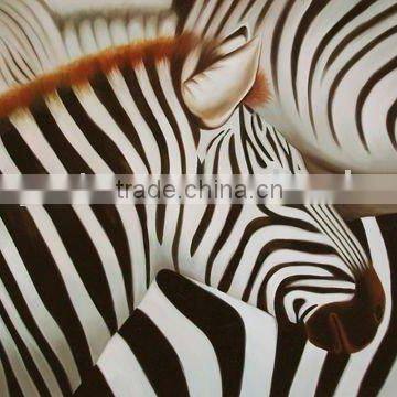 Framed zebra oil painting