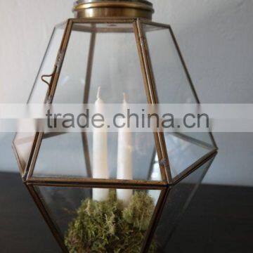 Brass Antique finish lantern glass and metal lantern new design ,candle holder , candle lanterns