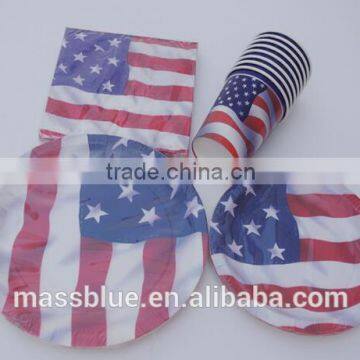 Three piece set of paper plate paper cup and napkin for America national flag
