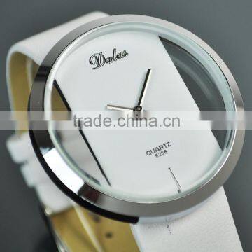 Fashion Transparent Case White Leather Band Quartz Lady Watch