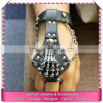 Best quality punk finger chain ring bracelet, low price hip hop bracelet