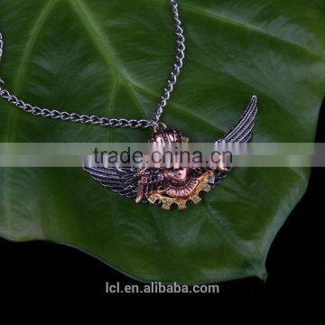 2015 Yiwu Fashion Imitation Jewelry Hot Sale New Arrive Steampunk Gear Angel Wings Pendant Statement Necklace Key Chain photo-2